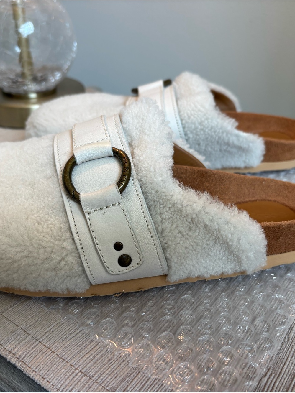 See By Chloe Ivory Shearling-Lined Slide